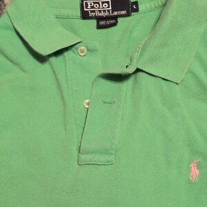 Ralph Lauren Minty Bright Green Polo with Pink Logo